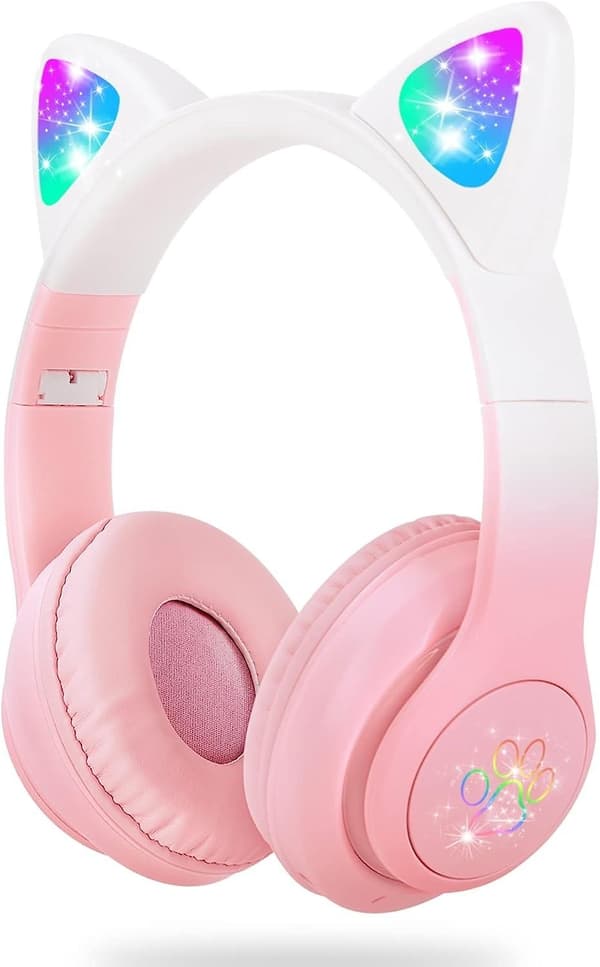 Trådløse hodetelefoner for barn med LED-lys (Rosa)