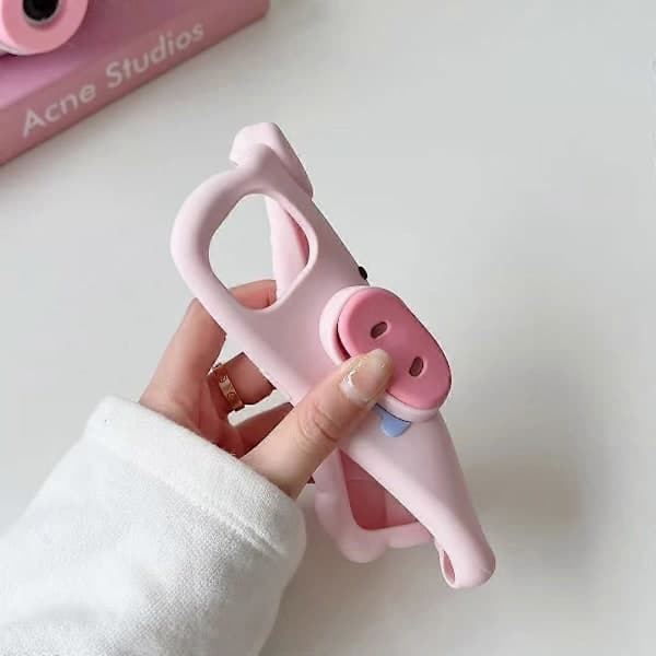 Telefonfodral iPhone 15 Rosa Grissnäs Ställ Mjuk TPU Silikon