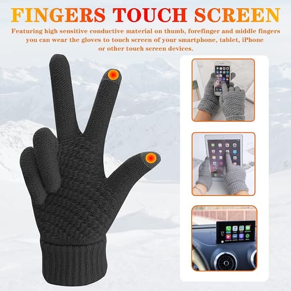 2 par dame vinter touch screen handsker varme fleeceforede strikkede handsker elastisk manchet vinter sms handsker sort + beige