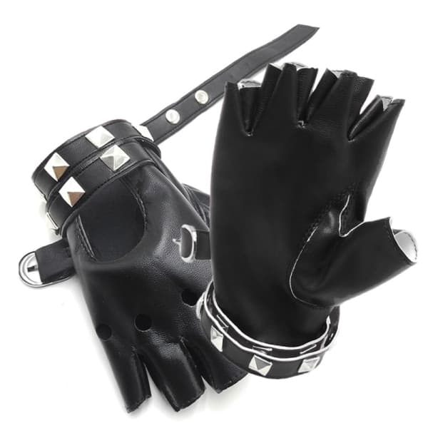 Læder Punk Handsker Fingerløse Handsker til Kvinder, Kørsel, Cykelsport, Sort
