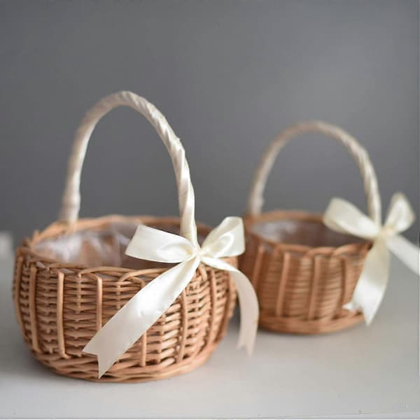 2-pack Rattan Flower Baskets - Woven Wedding/Home Decor Baskets