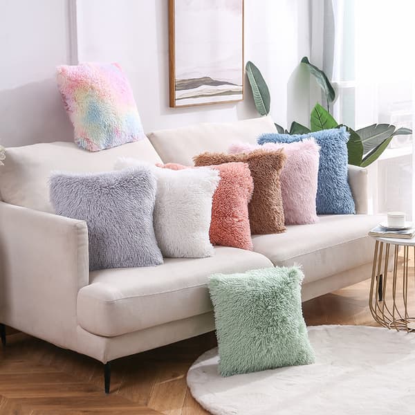 Set om 2 soffkuddfodral i fuskpäls 40x40 cm Blå