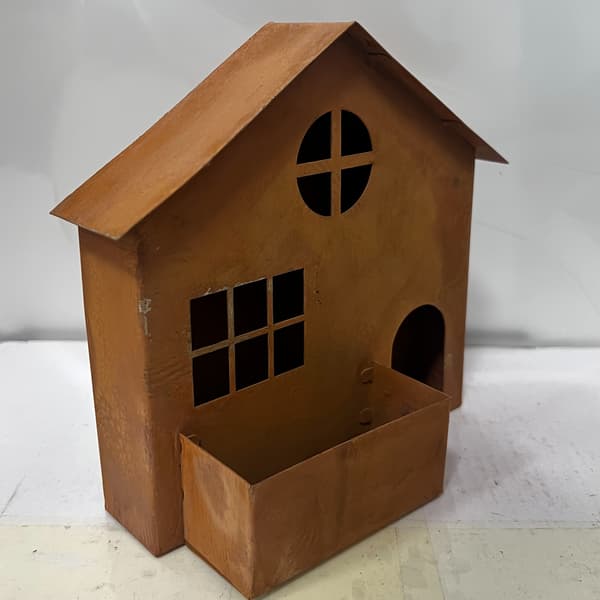 3D Smidesjärn Husplanterare - Rustik Blomfat för Suckulenter - Utomhus Trädgårdsdekor Rusty House Flower Pot