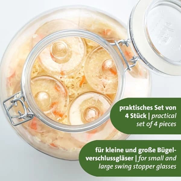 Fermenteringsvikt - Glasviktsset med 4 vikter för fermentering, fermenteringstillbehör - glas, Ø 7 cm, 4-pack