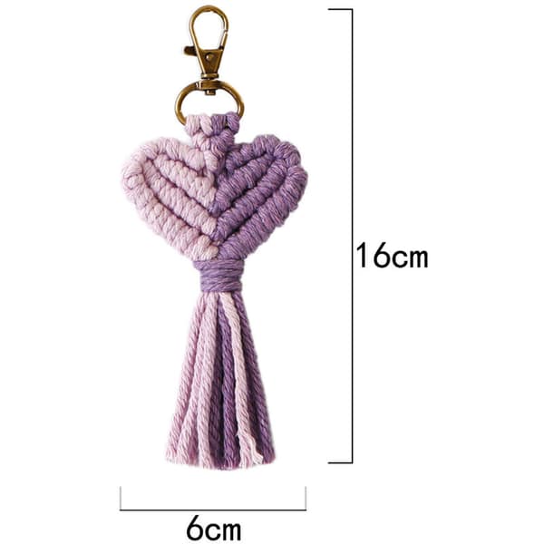 Mini Macrame Keychain Boho Tassel Bag Charms Craft Accessories for Car Key Handbag Accessories, Purple
