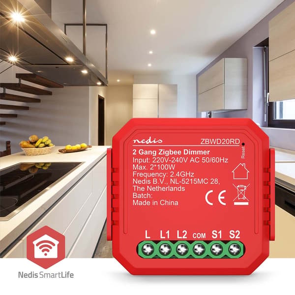 SmartLife Zigbee 3.0 Smart Dimmer 2x100 W terminaltilkobling Android/iOS