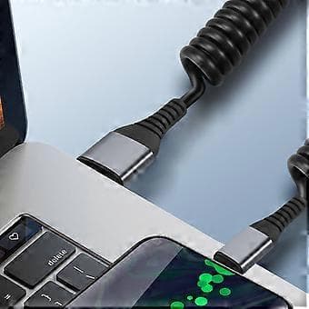 Uttrekkbar USB til USB-C spiralkabel hurtiglading dobbel type-C 0,9-1,2 m Double Type c