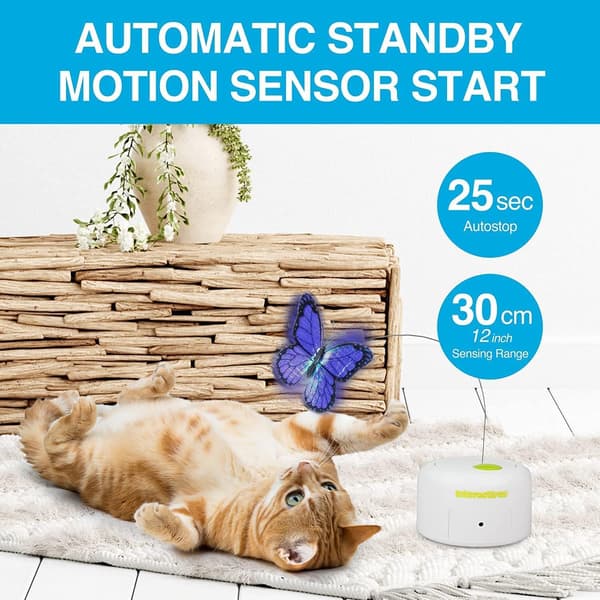 Interactive motion-activated butterfly cat toy with 360° rotating butterfly and sensor mode