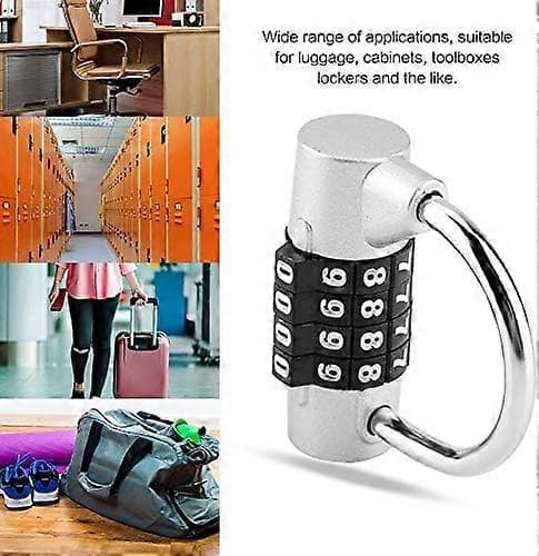 4-digit combination padlock, zinc alloy, silver, for lockers, gym, school, suitcase