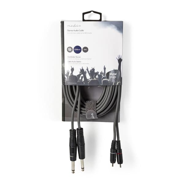 Stereoäänikaapeli 2x 6,35 mm uros 2x RCA uros Nikkelöity 5 m Tummanharmaa Grå