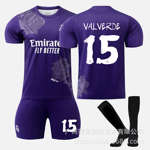 Real Madrid Y3 violetti yhteisversio 5 Bellingham 7C Row Vinicius No. 10 jalkapallopuku Violetti koko 15 sukat Purple size 15 socks 26#