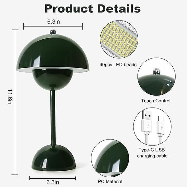 LED Flowerpot Table Lamp, Modern Macaron Lamp, Dimmable Table Lamp with 3 Colors Green Green