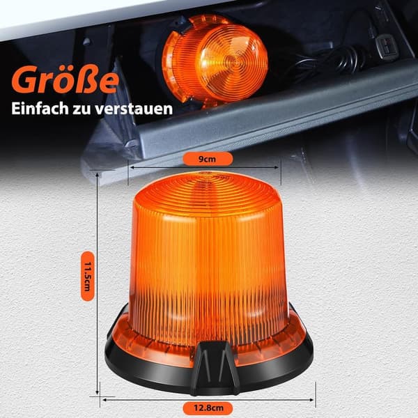 12V/24V LED-roterende advarselslys, 2 blinktilstande, 3m kabel, cigarettænderstik, til lastbil