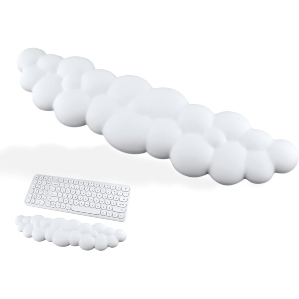 Tangentbordskudde Moln, Mjuk Bekväm Söt Tangentbordskudde Halkfri Ergonomiskt Stöd Moln Skrivbord Handledsstöd & Memory Foam (Vit)