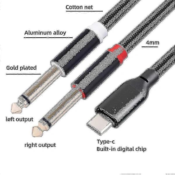 USB-C til dobbelt 6,35 mm lydstereokabel Type C til dobbelt 6,35 mm lydkabel til smartphone-multimedie