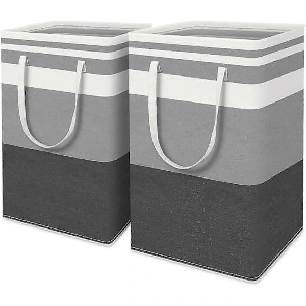 2-pack Large Laundry Basket, Waterproof, Freestanding Laundry Hamper, Foldable Tall Clothes Basket with Extended Handles for Clothes Toys in Do[co]