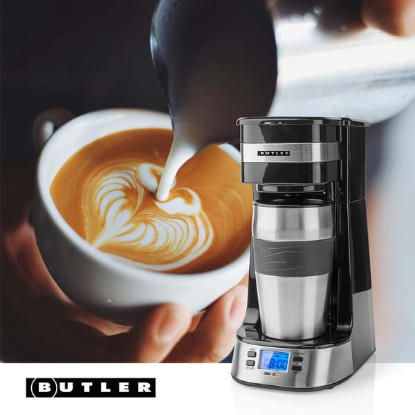 Enkeltkops kaffemaskine, 0,4 l, timer, rejsekrus, sort