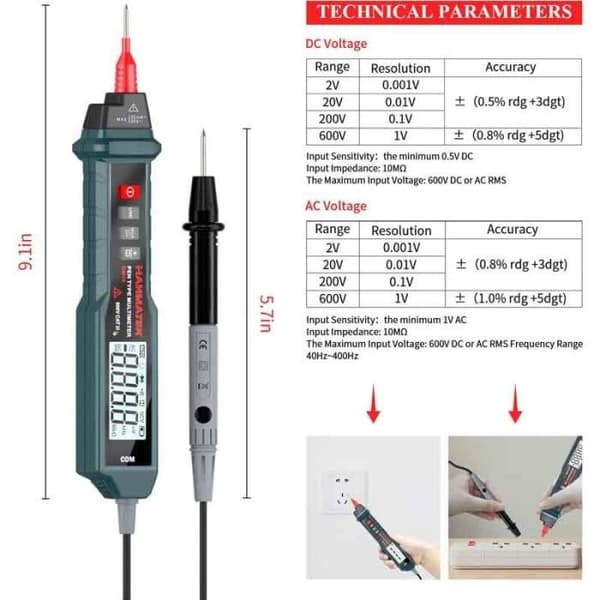 HANMATEK DM10 TRMS Digital Multimeter 4000 räkningar AC/DC spänning ström resistans