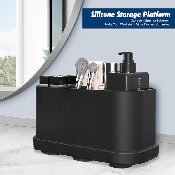 Silicone Toothbrush Holder with Suction Cup, Wall-Mounted Multifunctional Organizer for Bathroom and Kitchen, Black 18x9.7x8.5cm
