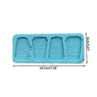 Epoxy Resin Mold Tray Four Coffee Cups Casting Silicone Mold DIY Craft Tool Blue