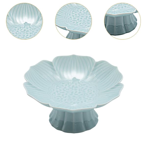 Porcelænsfrugtskål på fod lyserød blå 12,7 cm x 5,8 cm pink blue 12.7cmx5.8cm