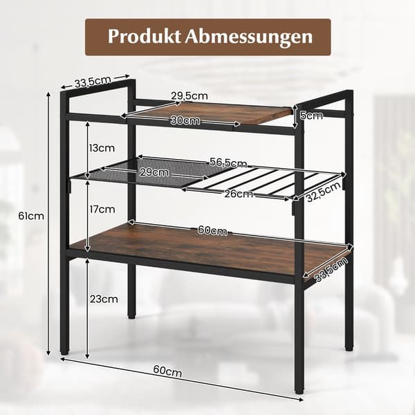 Konsollbord med hyller, smalt konsollsidebord, 60 x 33,5 x 61 cm, rustikk brun