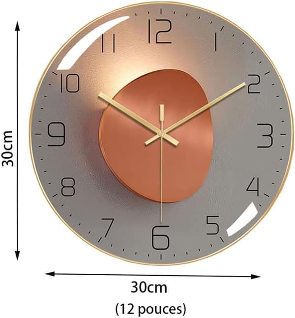 Modern Silent Wall Clock, 30 cm Diameter Wall Clock, Round Digital Quartz Wall Clock, Suitable for Living Room, Study, Bedroom, Kitchen (Gold)