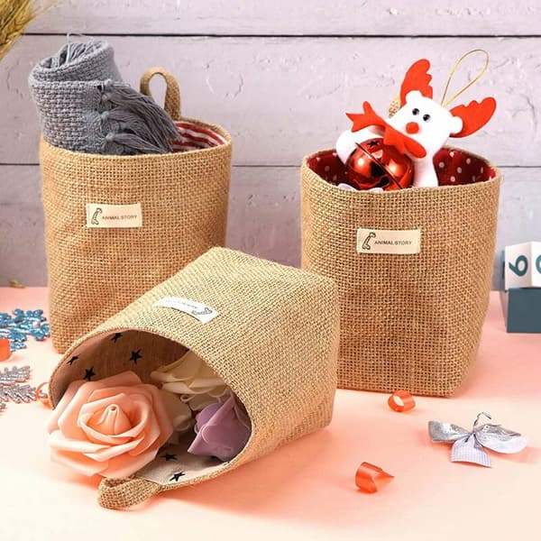 9 Pcs Mini Wall Hanging Storage Cotton Foldable Storage Basket Box Decorative Hanging Bag