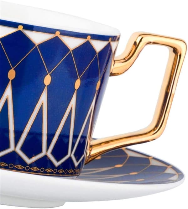 220 ml elegant keramiskt tekopp och fat set, kaffekopp för eftermiddagste - geometriskt mönster