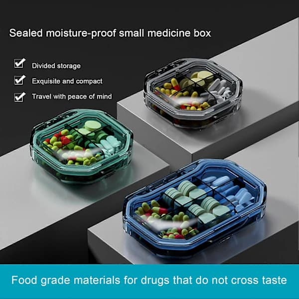Practical 7-Day Pill Box with 4/6 Compartments, Large Capacity, Buckle, Good Sealing, Pocket-Sized Pill Case from Jikaixiang Blue B