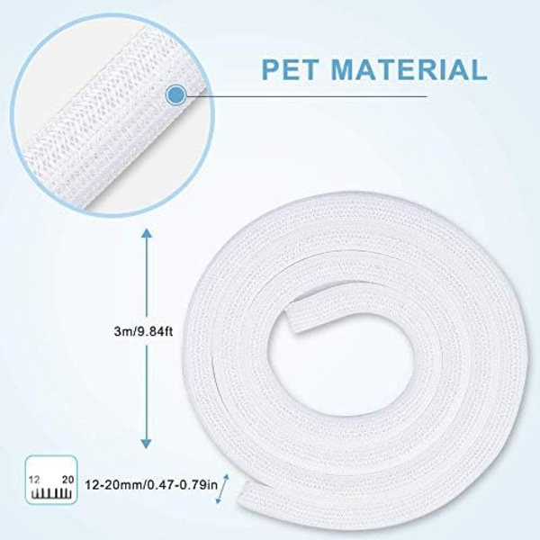 AGPTEK kabelskydd, självlåsande kabelskydd, vävd och skuren kabelstrumpa, flexibel 3m, diameter 12-20mm, göm i skrivbord, TV, golv, vit - - -