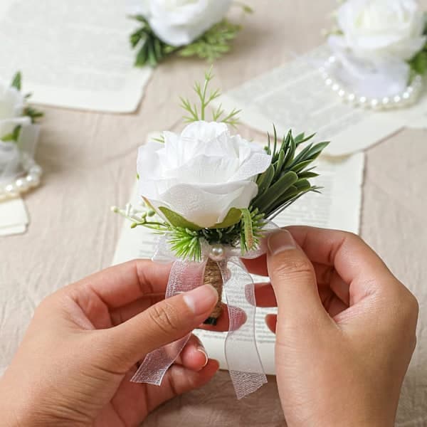 Bryllup hvide roser håndledsblomster kunstige roser blomster til ceremoni bal fest tilbehør