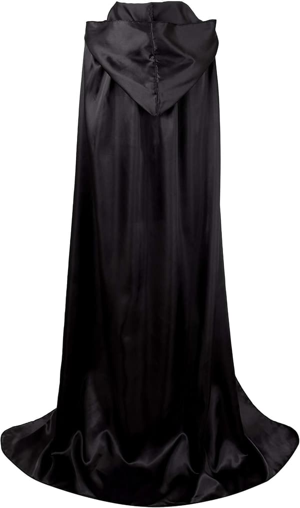 Sort lang kappe med hætte, satin, middelalder vampyr heksekostume, 150 cm 150CM