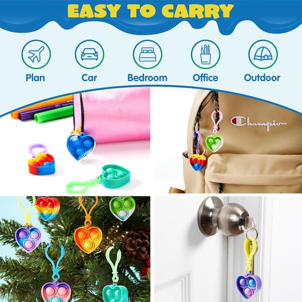 30-pakning runde Fidget Pop it-nøkkelringer, silikon, 3,8 cm, sensoriske leker for barn Heart-shaped 30pcs