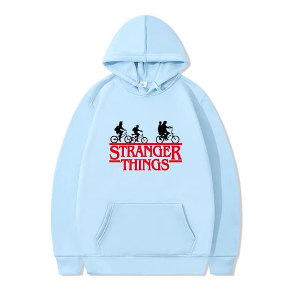 [LD]Stranger Things Trykt Fleeceforet Hettegenser - Lyseblå - Størrelse S Lyseblå Light Blue S Light Blue S