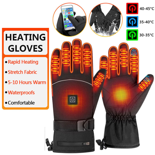 Uppvärmda handskar för män, kvinnor, elektriska vinterhandskar, vattentät pekskärm, varm värme handvärmare för utomhussport, cykling