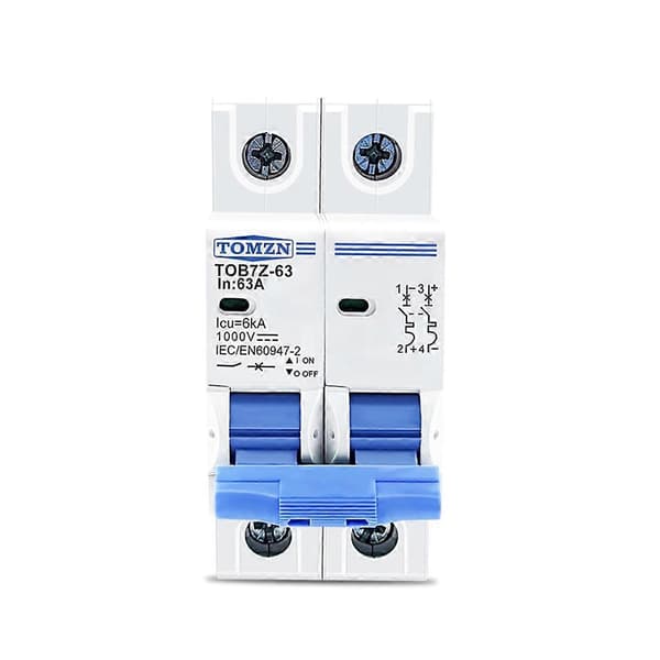 TOMZN 2P DC 1000V Solar Mini Circuit Breaker DC MCB Breaker for PV System, 63A