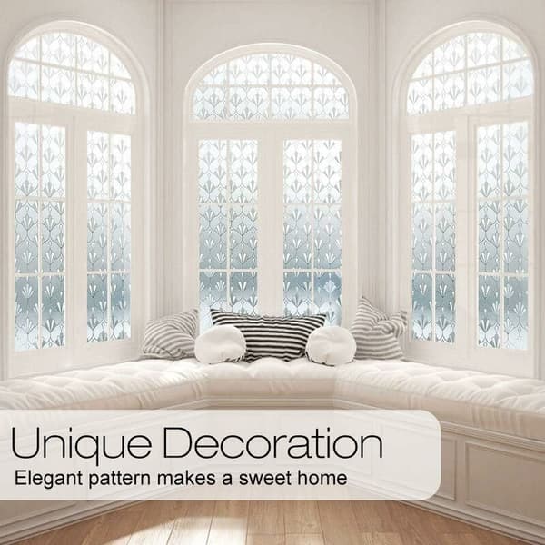 Static Window Film Frosted Opaque Reusable Floral Pattern Privacy Protection for Home Office Kitchen Bedroom 40x200CM