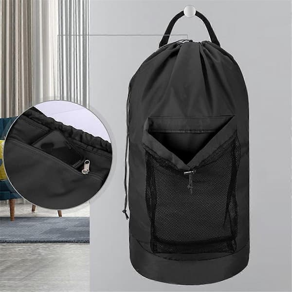 Laundry Bag with Shoulder Straps and Mesh Pocket Laundry Backpack Large Portable Laundry Hamper for College Laundromat