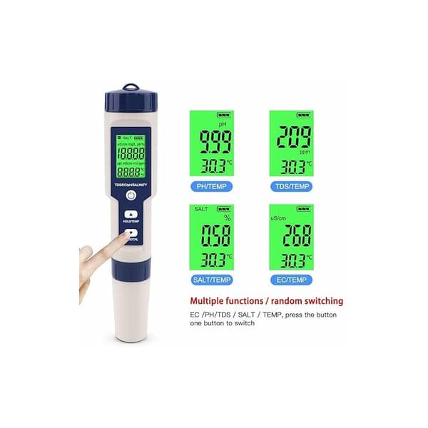 PH-mätare 5 i 1 PH/TDS/EC/ORP/Temperatur Vattenkvalitetsmonitor Testare för simbassäng Hydroponics Dricksvatten Akvarier