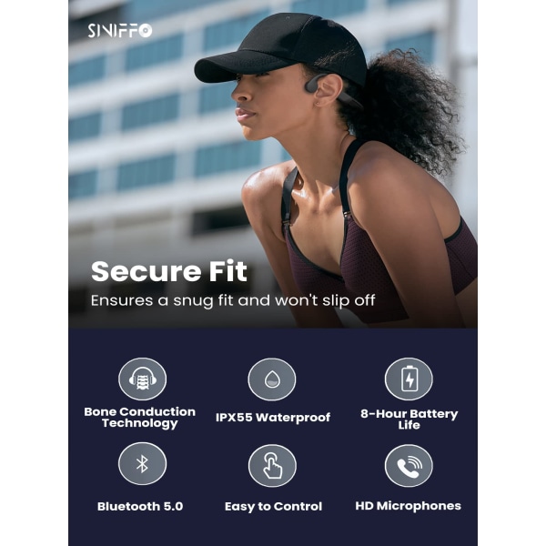 Trådløse Bone Conduction-hovedtelefoner med mikrofon - 8 timers spilletid, vandtætte øretelefoner til sport, fitnesscenter, sort dark grey