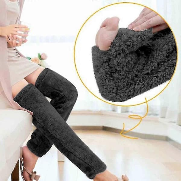 Lange, fluffy knestrømper Plysjtøfler Sokker Benvarmere Vinter Hjem Sove Sokker Brun Brown