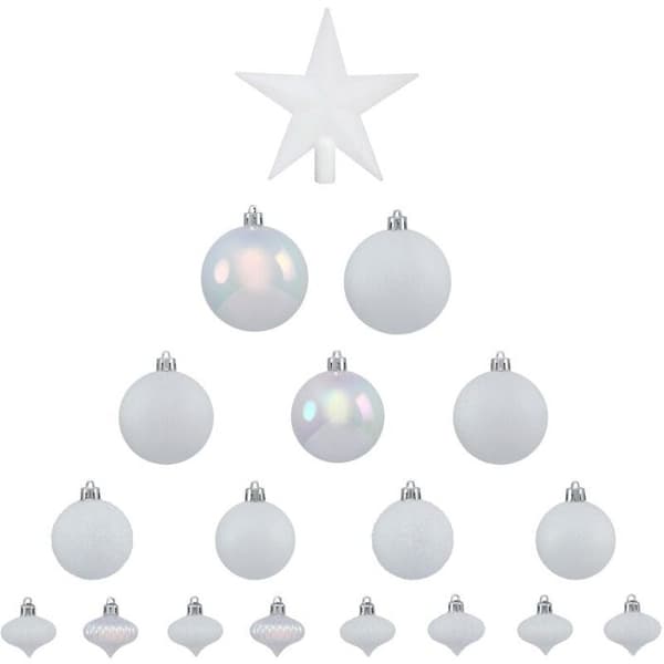 Juletrepyntsett - AIMOONSA - Hvit 20 cm - 18 deler - matt/blank/glitrende finish - kuler Ø8/6/4 cm