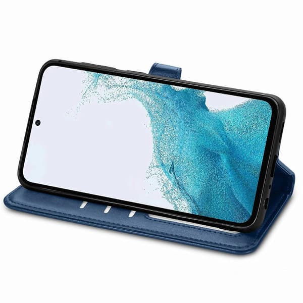 Læder-pung-etui til Samsung Galaxy A56 5G med stativ og håndledsrem - Blå Multifarvet Blue Multicolor