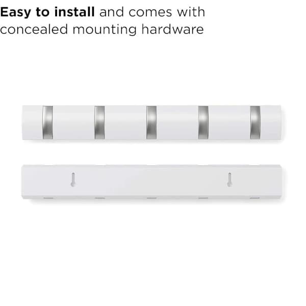 [EN] Foldable wall-mounted coat rack with invisible hook, white, no drilling, with 5 removable hooks