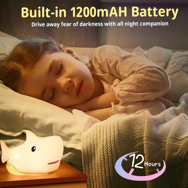 Shark Night Light Animal Lamp 7 Color Changing Light Soft Silicone USB Rechargeable Timer Function Kids