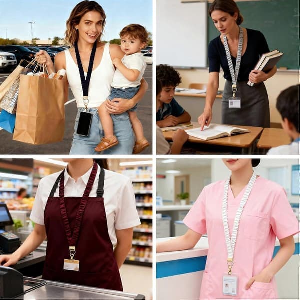 Stretchy Scrunchie Lanyard for ID Badges and Keys, Detachable Retractable Keychain Holder