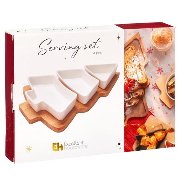 Snackskålset i porslin med bambubricka, 4 delar