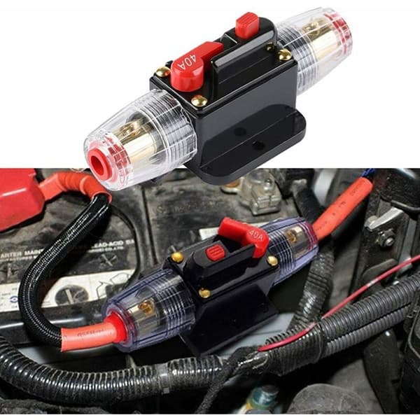 40A Automatic Waterproof Circuit Breaker, 12V-24V DC Inline Fuse Holder, Manual Reset Switch Car Stereo Fuse, Inline Fuse Block (40A)