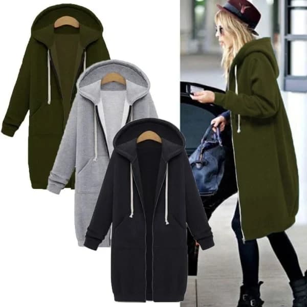 Hoodie med dragkedja för dam, plus size, Marinblå, XL